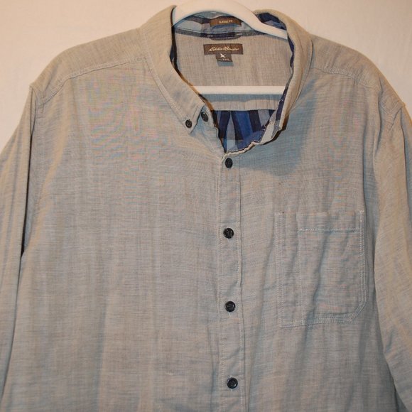 Men's Grey Cotton Eddie Bauer Long Sleeve Button Down Classic Fit 2XLT - Picture 3 of 7